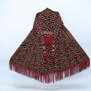 antique embroidered Woman’s Tekke Turkmen Mantle chyrpy robe Coat 19th Century Black (24A)