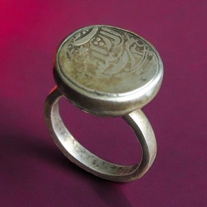 antique handmade Silver seal ring statement signet ring  with Islamic Arabic coin from Afghanistan No:394