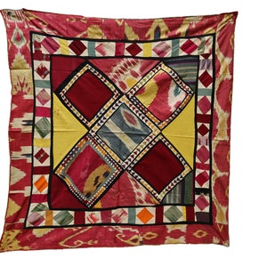 97 x 97 cm Antique Riche Broderie Lakai Broderie Quilts Patchwork Tenture Murale d'Asie Centrale Ouzbékistan Patchwork Afghanistan N° : UZ9