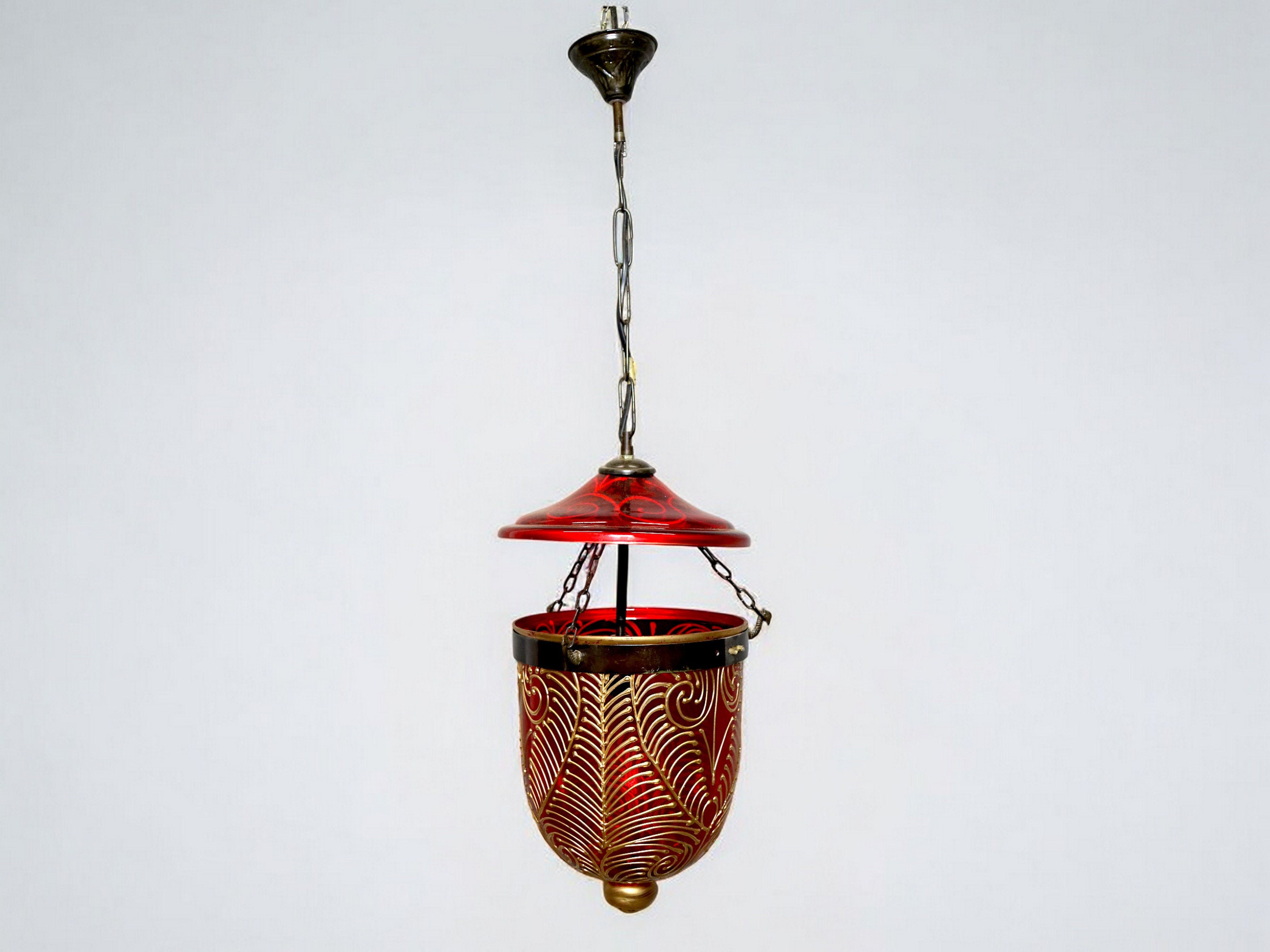 Rare Cranberry Glass Hundi Lamp From an Indian Palace - 19thC Rare Cranberry Glass Hundi Lamp From an Indian Palace - 19thC