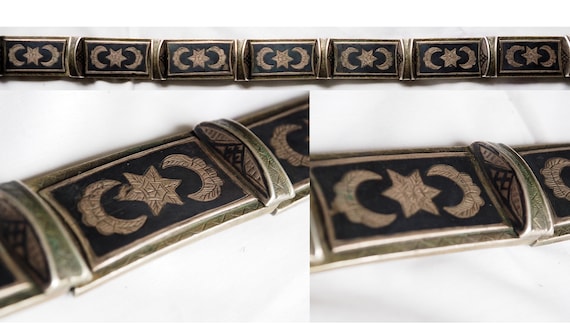 19th Century Armenian Antique Niello Silver Leath… - image 6