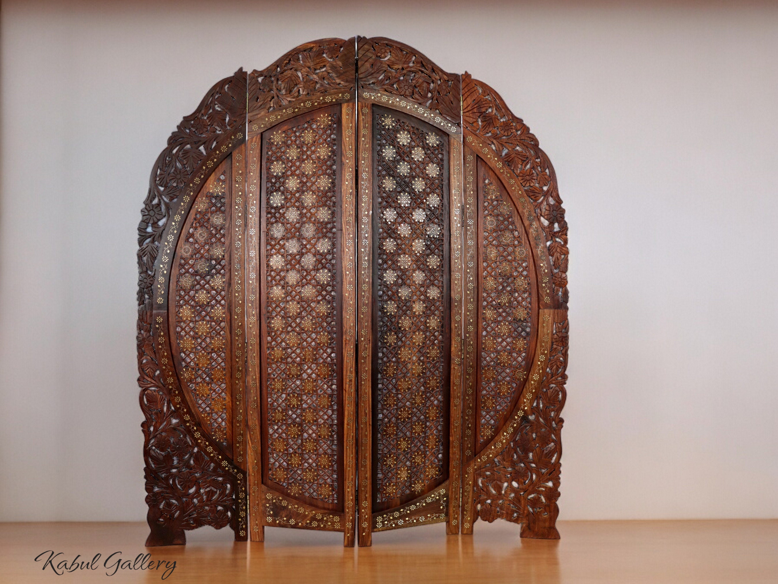 Exclusive Orient Vintage Wooden Partition Double-sided Teak Wood