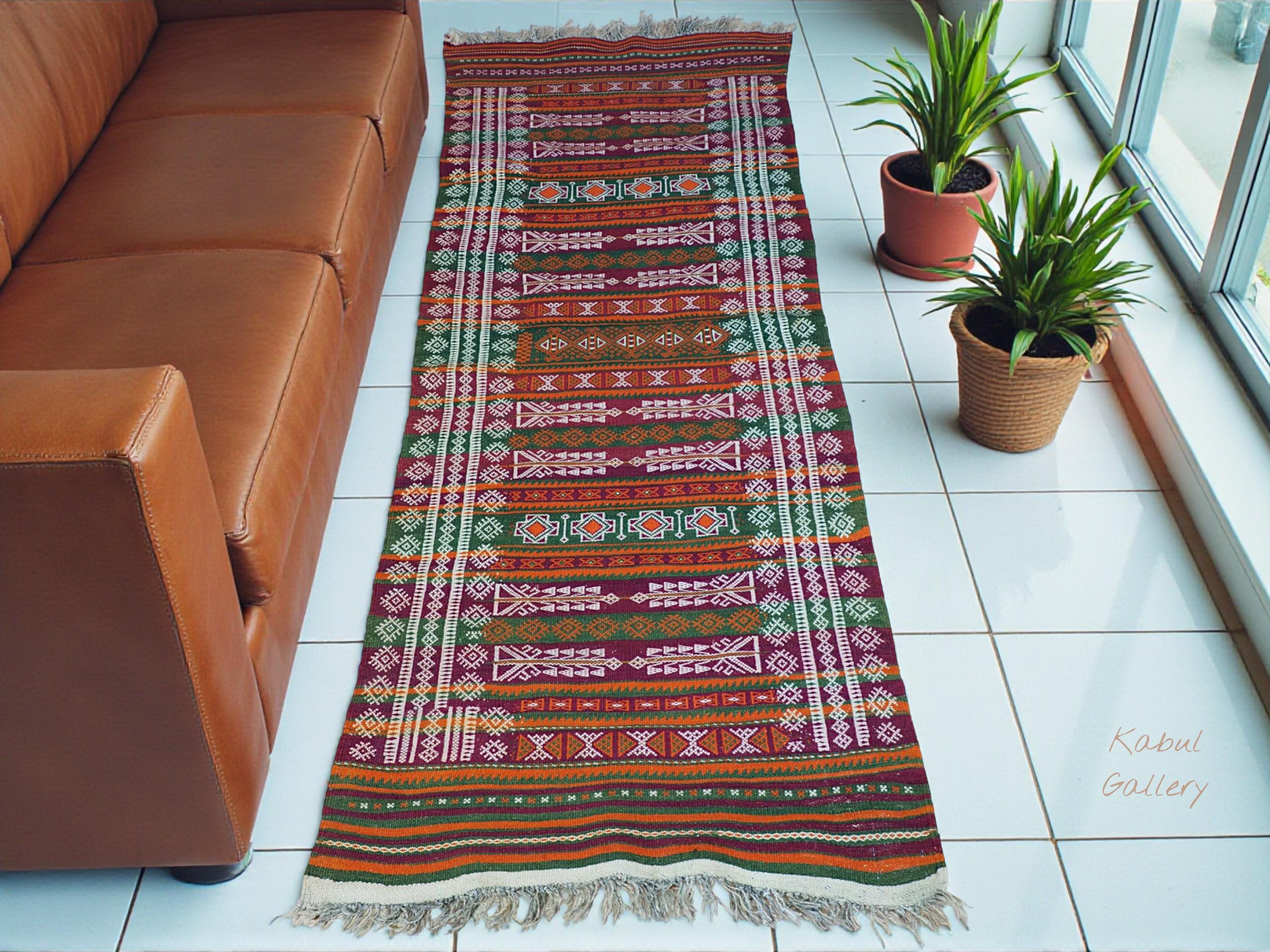 220 x 93 cm アンティーク オリエンタル 手織り ノマド ラグ Balouch