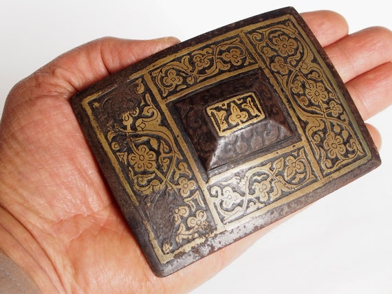Antique Engraved Large islamic Afghan belt buckle… - image 1