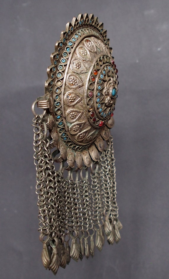 Antike Turkmenische Nomaden Silber Halsmomente Kette Afghanistan