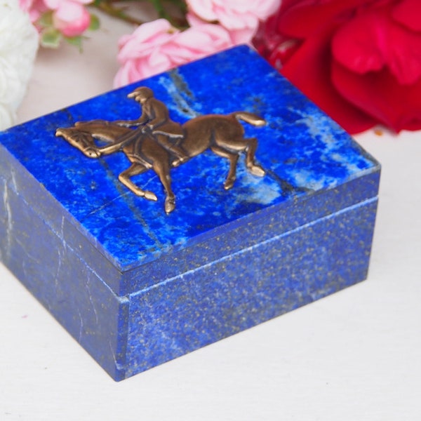 Extravagant Royal blau echt Lapis lazuli büchse Schmuck Dose schatulle Kiste schmuckkiste Pillendose mit  messing  Springreiten Nr-18/11