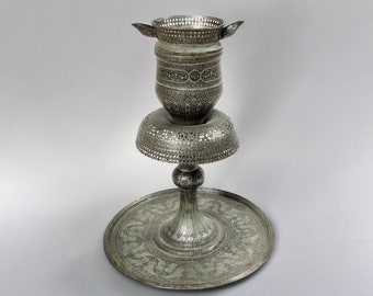 Antik islamische orient Kupfer verzinnt Öllampe Afghanistan  anfang 20  J.h.  Nr:17/125