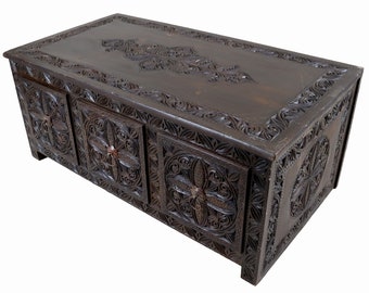 110x58 cm cm antique-look orient colonial solid wood hand-carved  table  Coffee Table Chest Table with Drawers 23