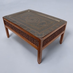 Antique Very Rare Islamic Silver Brass Inlaid Plate table Coffee Table Mamluk Cairoware Tray