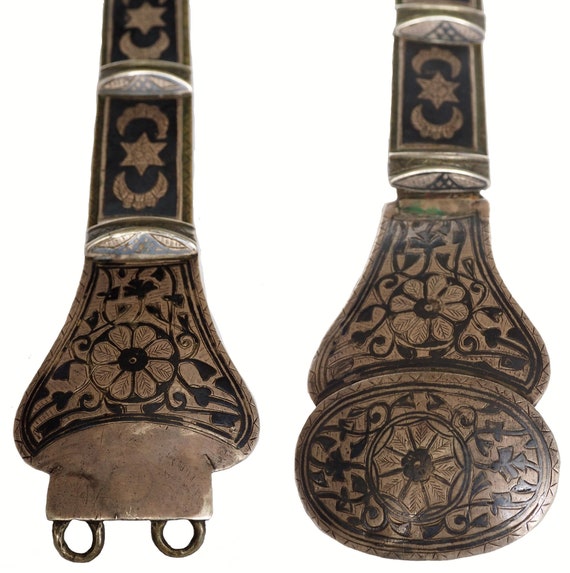 19th Century Armenian Antique Niello Silver Leathe
