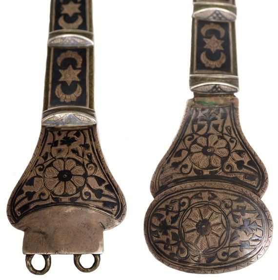 19th Century Armenian Antique Niello Silver Leath… - image 1