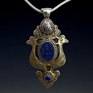 extravagant handmade vintage Afghan silver  Lapis lazuli Necklaces & Pendants withe snake chain Turkmen Afghanistan No-22/WL7