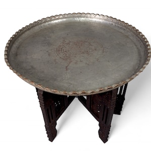 64 Ø  cm Antique orient Islamic ottoman Hammer Engraved egyptian, morocco,  copper table Tray No-1