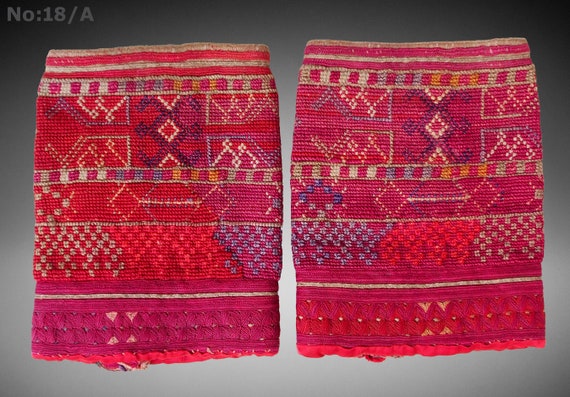 a pair of antique Woman’s Silk embroidered islami… - image 1