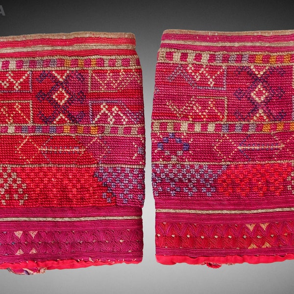 a pair of antique Woman’s Silk embroidered islamic Cuffs Eastern Afghanistan Paktya Mangal Waziristan valley slate 19th century No:18/A