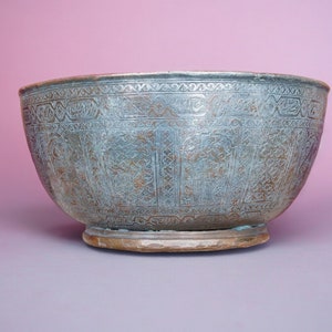 Antique Engraved Large islamic Tinned Copper  Bowl, 18/19th C. from Afghanistan No:6