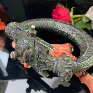 Antike handgemachte Vintage emaillierte Fußreifen Manschette Armband Multan und Sindh Pakistan Jhanjhar Armreifen Nr-21/WL2 Bild 8