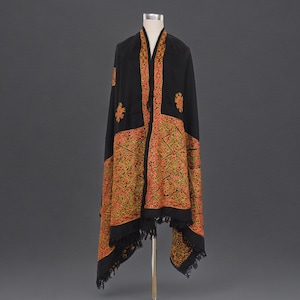 silk embroidered Pulkari shawl Pakistan  scarf, shawl, muffler Swat Valley Shawl Textile Embroidery Afghanistan Black 20/B