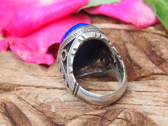 アンティーク オリエンタル ソリッド シルバー リング ラピスラズリ