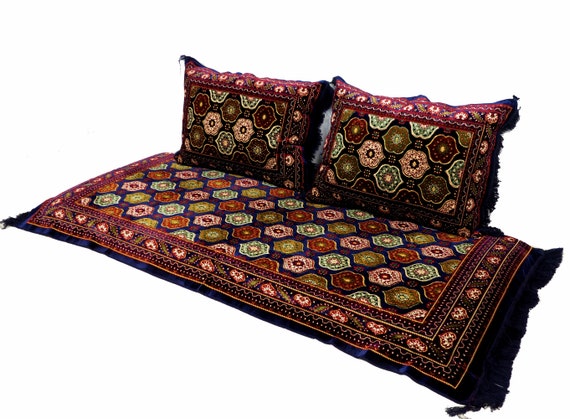 19C Set of 3 Pcs  1x Mattress 2x cushions orient Afghan nomad pillow rug seat floor cushion 1001-night Seating  majlis Toshak \u062a\u0648\u0634\u06a9