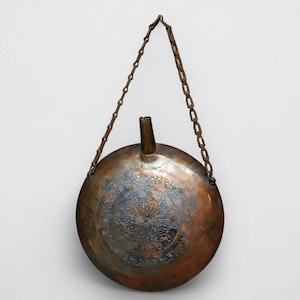 Antique islamic Middle Eastern Tinned Copper Engraved water bottle Canteen Powder Flask No: 22/ 19