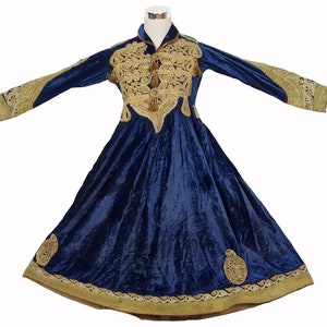 Antique Hazara Womens velvet gown, adorned with couched gold thread.