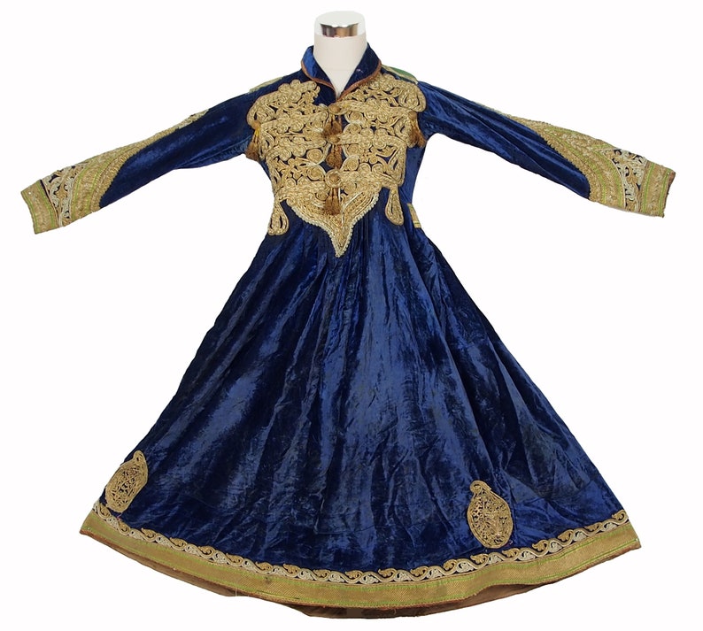 Antique Hazara Womens velvet gown, adorned with couched gold thread. image 1