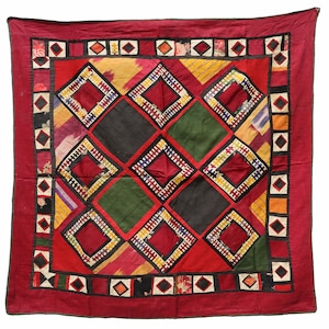82 x 82 cm Antique Riche Broderie Lakai Broderie Quilts Patchwork Tenture Murale d'Asie Centrale Ouzbékistan Patchwork Afghanistan N° : UZ6