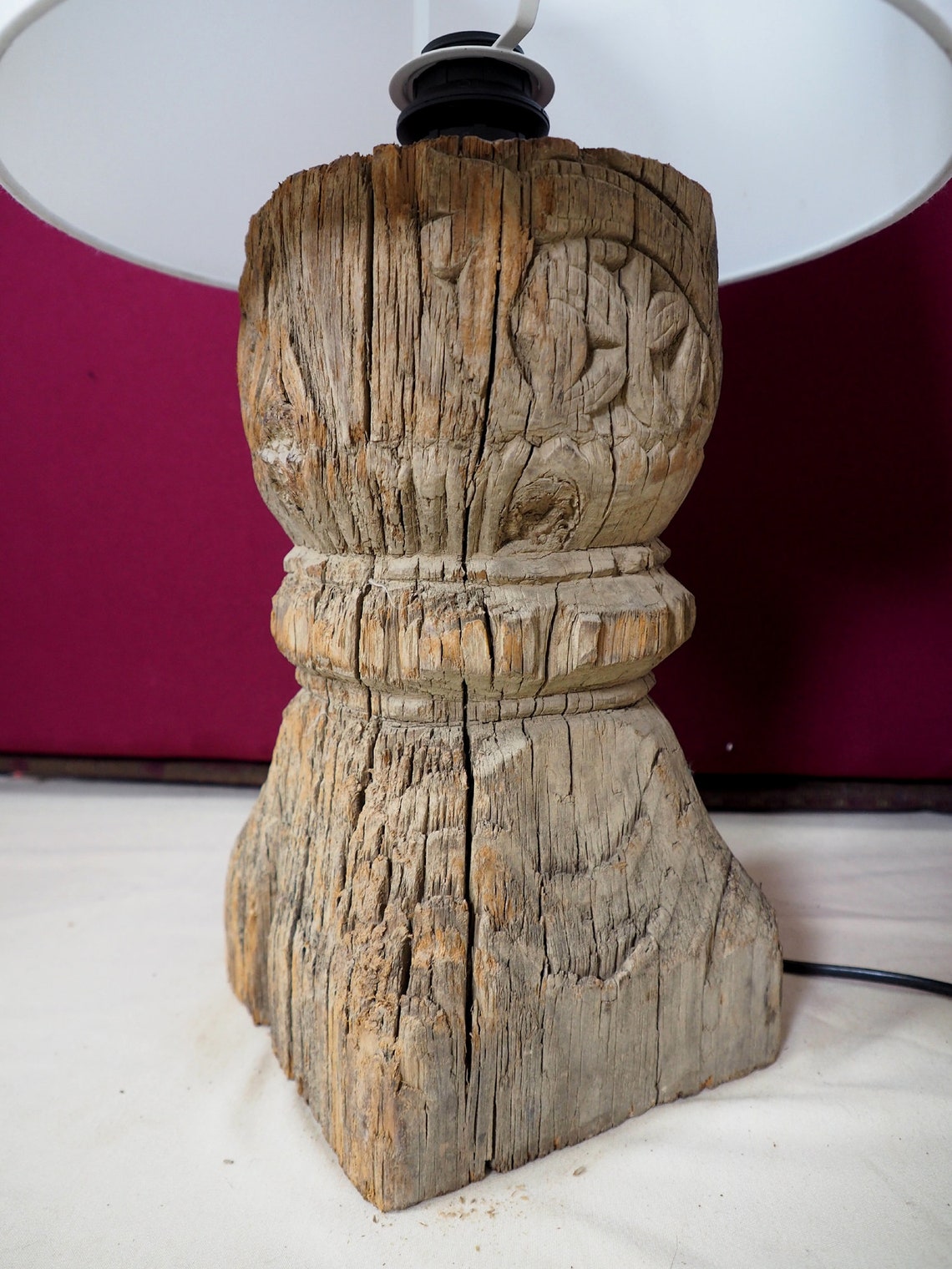 Antique Wooden Table Lamp From Nuristan Pillar Afghanistan Etsy