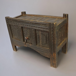 antique 19th century orient vintage wooden nomadic yurt treasure Dowry Chest from  Afghanistan turkmenistan No:22/3
