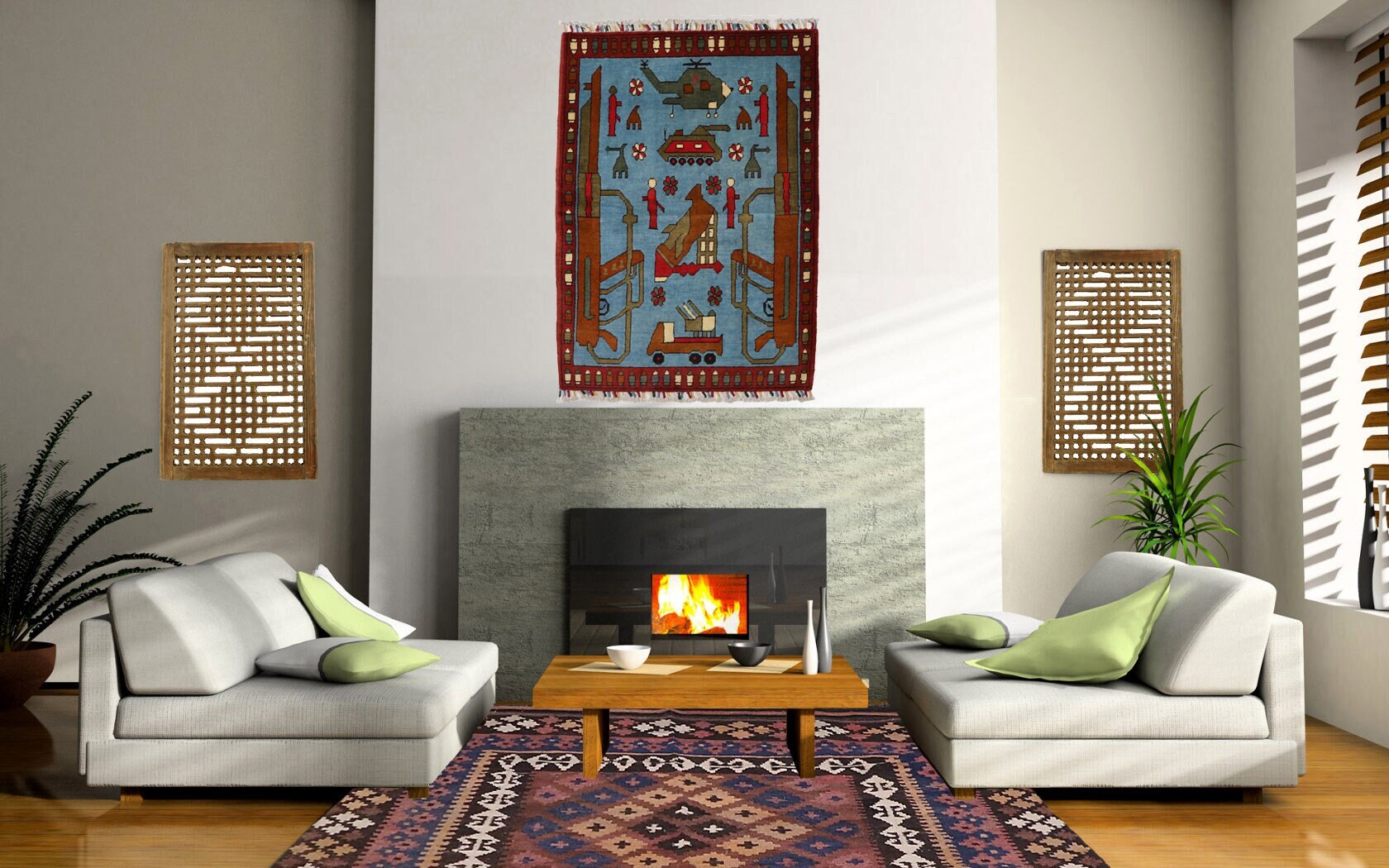 120 x 80 cm アフガニスタン戦争絨毯 手織りカーペット アフガニスタン