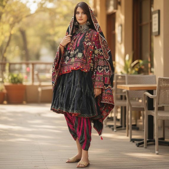 Antique Complet Original Pakistan Afghanistan Nuristan Kohistan Swat Woman  Embroidered Wedding Dress Jumlo With Headscarf & Trousers No:20/c - Etsy