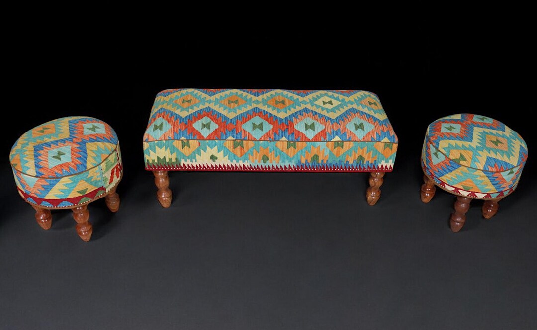 Vintage Stool Bench Sofa Upholstered in an Afghan Kilim Couch Chair ...