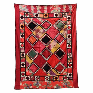 175 x 130 cm Antique Richement Brodé Lakai Broderie Quilts Patchwork Tenture Murale d'Asie Centrale Ouzbékistan Patchwork Afghanistan N° : UZ1