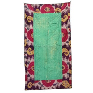 230x122 cm Antique Islamic tribal silk embroidery Uzbek Silk Ikat Uzbekistan Tribal Weaving blanket fabric panel Textile Wall Hanging UZ/26