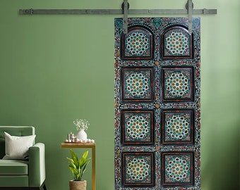 200 x 100 cm vintage en bois massif fait à la main peint à la main porte coulissante porte de grange porte de la chambre porte intérieure panneau de porte feuille de porte Maroc