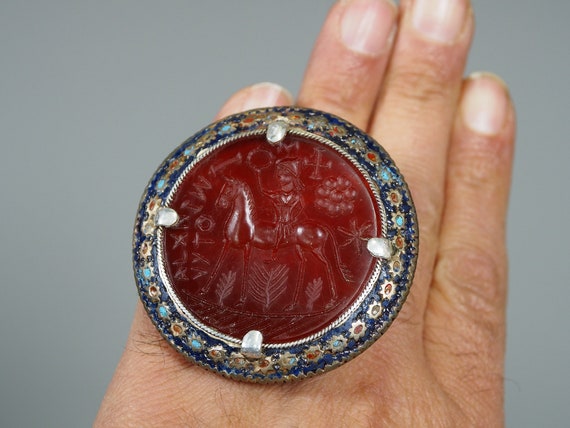 antique enamelled Multan Sindhi Jewellery Ring wi… - image 7