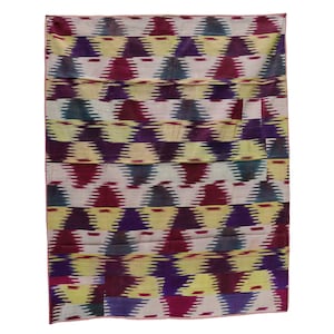 140x115 cm Antique Islamic tribal silk embroidery Uzbek Silk Ikat Uzbekistan Tribal Weaving blanket fabric panel Textile Wall Hanging UZ/24