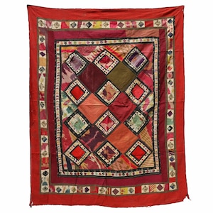 170 x 135 cm Antique Richement Brodé Lakai Broderie Quilts Patchwork Tenture Murale d'Asie Centrale Ouzbékistan Patchwork Afghanistan N° : UZ2