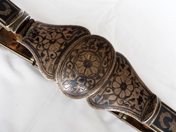 19th Century Armenian Antique Niello Silver Leath… - image 3