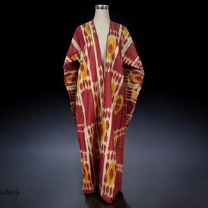 antique hand embroidered nomadic Turkmen Uzbek Afghan Ethnic ikat silk Chapan coat Chirpy Green  No-21/4