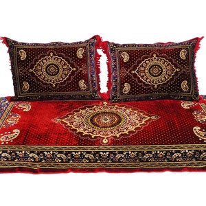 3er Set 1x Sitzkissen 2 Kissen handgefertigt sitzkissen Teppich Orient Sitzecke majlis Sofa Bodenkissen Sitzgruppe Afghan Toshak توشک Rot21 Bild 2