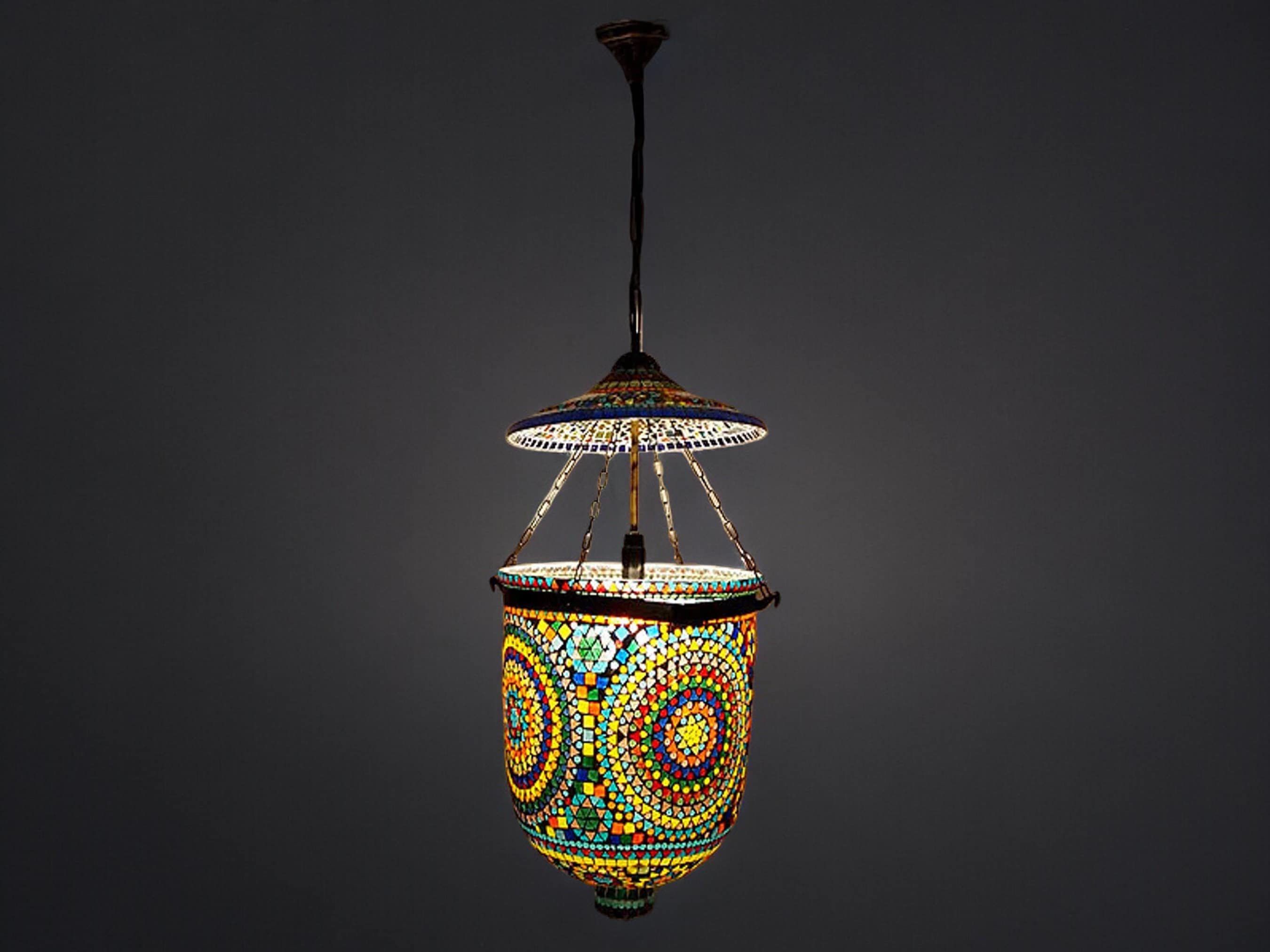 Very Large Glass Brass and Metal Etched Mosaic Bell Jar Pendant Lamp Glass Hundi  Pendant Lamp With Single Fitting No-12 - Etsy, image size:2700x2025