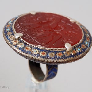antique enamelled Multan Sindhi Jewellery Ring with carnelian seal stone from Pakistan Provinces Ghazni Afghanistan No: WL21/A