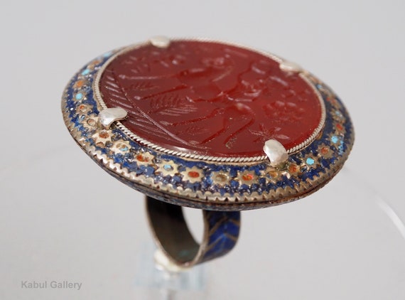 antique enamelled Multan Sindhi Jewellery Ring wi… - image 1