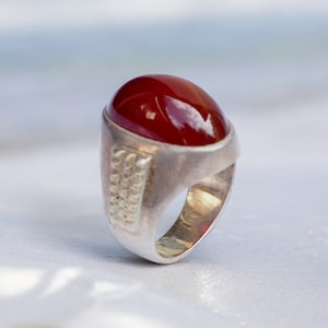 antique handmade Silver  Carnelian stone  statement  ring from Afghanistan AQEEQ No:19/238