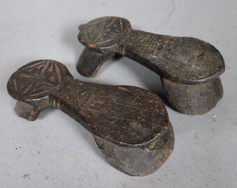 Antique 19th C Pakistan Swat Valley Handmade Wooden Carved  Sandal Nuristan Afghanistan Shoes No:B