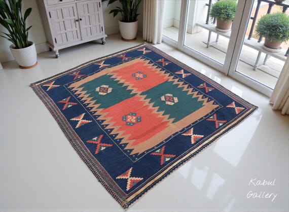 140x140 cm vintage orient handgewebte Teppich Nomaden sumakh kelim afghan Beloch sofreh kilim Nr- 75