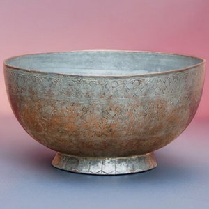 Engraved Large islamic Tinned Copper  Bowl, 20th C. from Afghanistan No:18/13