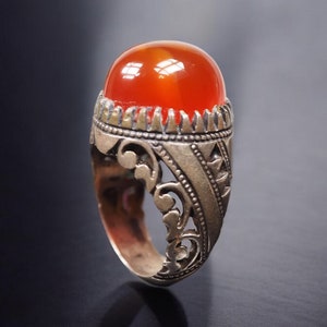 antique handmade Silver Carnelian stone turkmen statement AQEEQ  ring from Afghanistan No:WL21/22